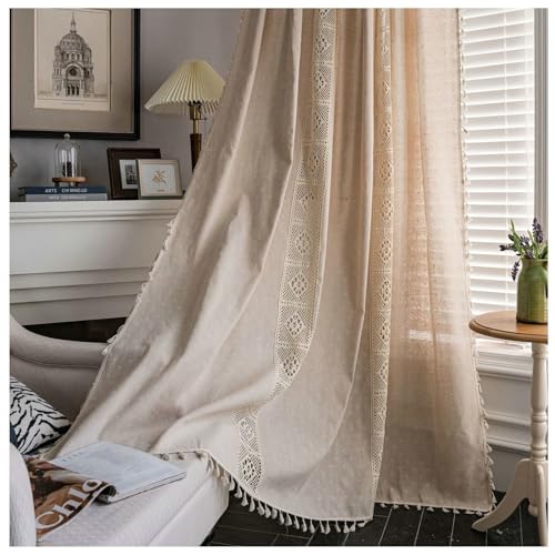 Whoiy Beige Curtain Polyester 160 Lang, Boho Ösen Gardinen Vorhänge Verdunkelungsvorhänge 2 Stück für Schlafzimmer, H160 x B150 cm von Whoiy