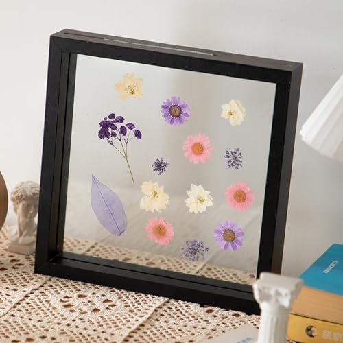 Whoiy Bilderrahmen 20x20 Schwarz Gehärtetem Glas, Fotorahmen Quadratisch Horizontal & Vertikal für Tischaufstellung Geschenk für Hochzeit Jahrestag Freunde von Whoiy