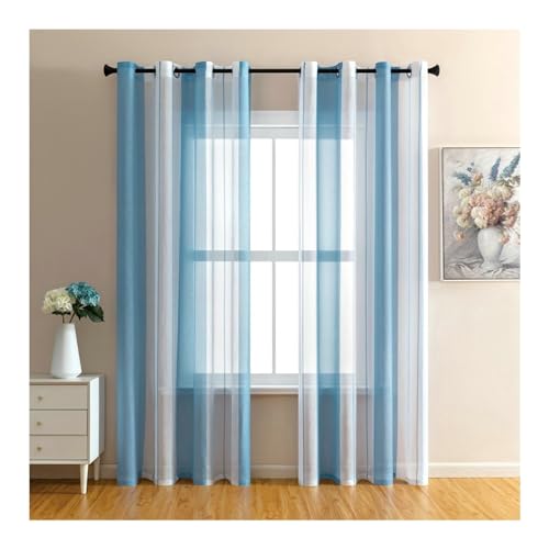Whoiy Blau Gardinen Vorhänge Polyester 115 Höhe, Elegant Ösen Transparente Gardine 2er Set für Wohnzimmer, H115 x B86 cm Whoiy Blau Gardinen Vorhänge Polyester 115 Höhe, Elegant Ösen Transparente Gardine 2er Set für Wohnzimmer, H115 x B86 cm von Whoiy