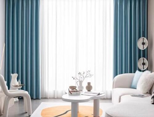 Whoiy Blau Vorhänge Blickdichter Jacquard mit Ösen 2er Set, Fenster Gardinen Vorhang Polyester Moderne Einfarbig Wohnzimmer Verdunkelungsvorhänge, 244x137 cm (B x H) von Whoiy