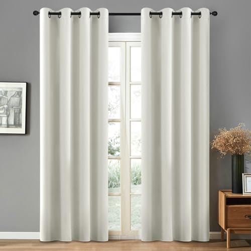 Whoiy Blickdichter Blackout Curtain Baumwollpolyester Weiß 115 cm Lang, Einfarbig Gardinen Vorhänge Ösen Moderne Fenster Schlafzimmer Verdunkelungsvorhänge 2er Set, H115 x B107 cm von Whoiy