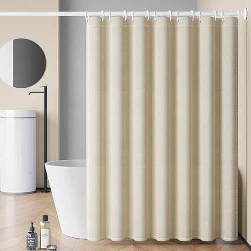 Whoiy Dusch Vorhang 200 x 180 Beige Wasserdicht, Badewanne Vorhang Textil Stoff Polyester Einfarbig Gewichtssaum Antischimmel Bathroom Curtains mit Duschvorhangringe für Badewanne und Dusche von Whoiy