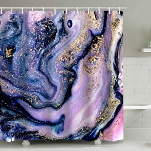 Whoiy Dusch Vorhang Antischimmel Wasserdicht 180 x 230 cm Polyester, Bad Vorhang Textil Stoff mit Motiv Marmor Lila für Badewanne und Dusche Bathroom Curtains mit Duschvorhangringe von Whoiy