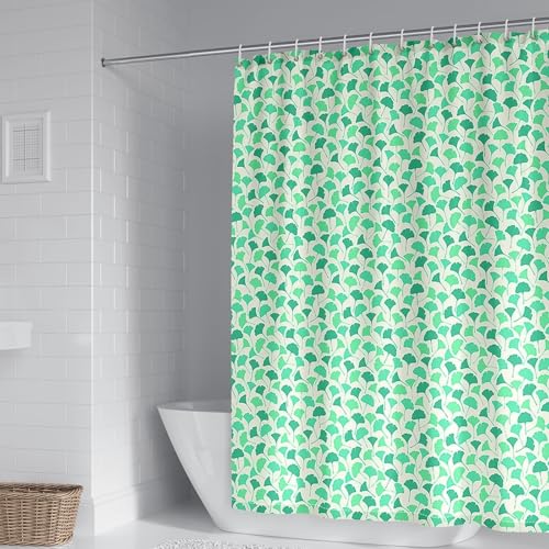 Whoiy Dusch Vorhang Grün 200 Hoch mit Muster, Badewannenvorhang Polyester Textil Stoff Blätter Gedruckt Antischimmel Bathroom Curtains Waschbar für Badewanne mit Duschvorhangringe 300 x 200 cm von Whoiy