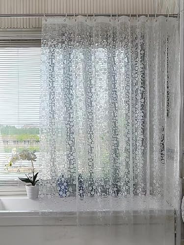 Whoiy Dusch Vorhang Halbtransparent 240 Lang, Badvorhang peva Kreismuster Antischimmel Bathroom Curtains Wasserdicht für Badewanne und Dusche im Badezimmer mit Duschvorhangringe 180 x 240 cm von Whoiy