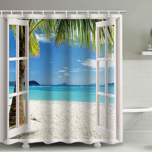 Whoiy Duschvorhang 180 x 230 Polyester Mehrfarbig Wasserdicht, Duschvorhänge Textil Stoff Ocean Naturlandschaft Motiv Badevorhang für Badewanne und Dusche im Badezimmer mit Duschvorhangringe Whoiy Duschvorhang 180 x 230 Polyester Mehrfarbig Wasserdicht, Duschvorhänge Textil Stoff Ocean Naturlandschaft Motiv Badevorhang für Badewanne und Dusche im Badezimmer mit Duschvorhangringe von Whoiy