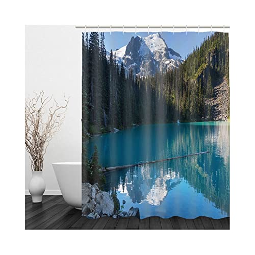 Whoiy Duschvorhang 180X200 Retro, Duschvorhang Textil Badewanne Polyester Badegardinen Bergsee Blau Grün für Outdoor Hotel von Whoiy