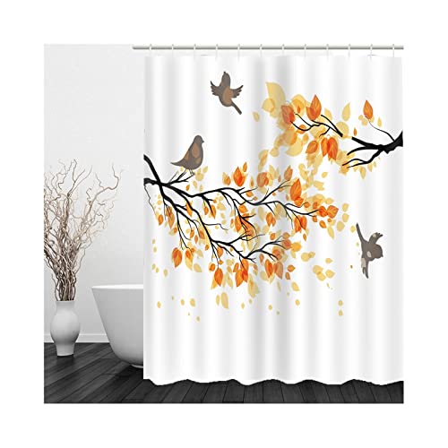 Whoiy Duschvorhang 180X200 Vogel, Duschvorhang Textil Waschbar Polyester Badegardinen Herbst AST Vögel Weiß Grau Orange für Outdoor Hotel von Whoiy
