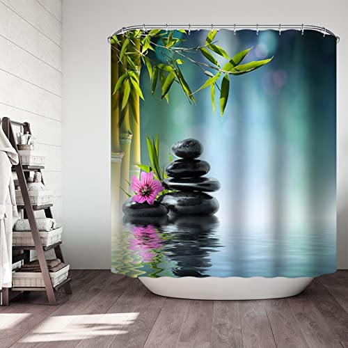 Whoiy Duschvorhang Polyester 180 x 200, Duschvorhang Stoff Blumen Duschvorhang Blau Grün Duschvorhang Motiv Blume von Whoiy