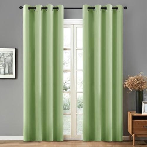 Whoiy Fenster Gardine Vorhang 274 cm Höhe Einfarbig, 2er Set Baumwollpolyester Blackout Curtain Blickdicht Grün Verdunklungsvorhänge Ösen, H274 x B137 cm von Whoiy