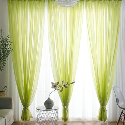 Whoiy Fenster Transparente Gardine 137 Lang, Polyester Gardinen Vorhänge Einfarbig 2er Set Hellgrün für Wohnzimmer, H137 x B132 cm von Whoiy