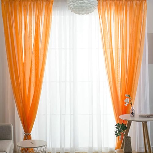 Whoiy Fenster Voile Gardine Transparent 2 Stück Orange 132 Breit, Polyester Einfarbig Rod Tasche Wohnzimmer Vorhänge Kurz, H229 x B132 cm von Whoiy