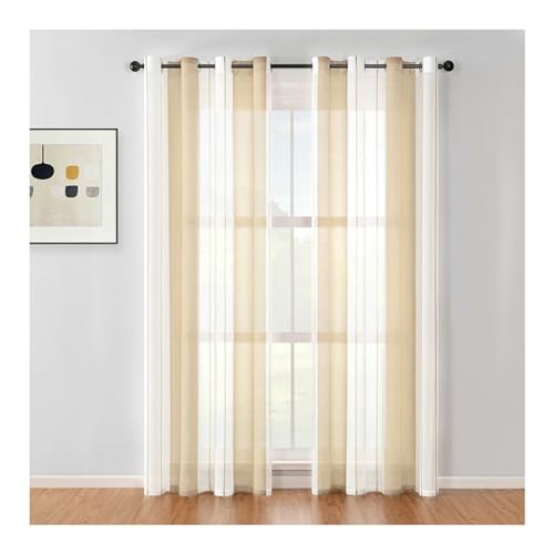 Whoiy Fenster Voile Gardine mit Ösen 147 Höhe, Polyester Vorhänge Elegant 2 Stück Beige für Schlafzimmer, H147 x B107 cm von Whoiy