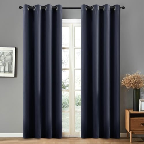 Whoiy Gardine Navy Blau Verdunkelung Baumwollpolyester 244 Lang mit Ösen, 2 Stück Verdunkelungsvorhang Wohnzimmer Moderne Kurz Einfarbig Vorhang Fenster, H244 x B137 cm von Whoiy