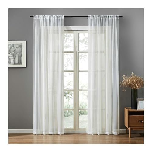 Whoiy Gardine Vorhang Beigeweiß 115 cm Höhe, Polyester 2er Set Einfarbig Transparente Transparent Gardine für Wohnzimmer, H115 x B107 cm von Whoiy