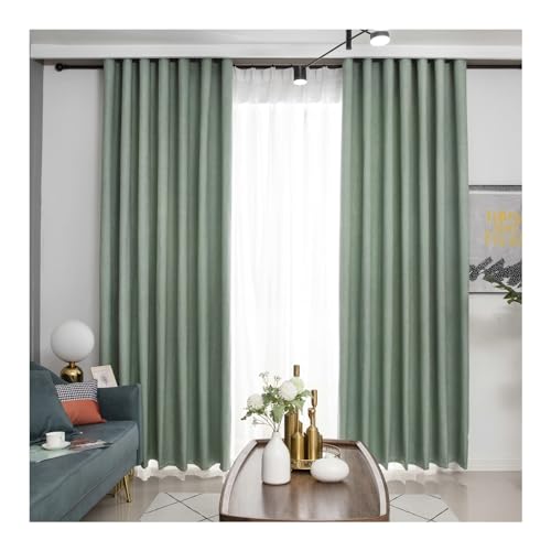 Whoiy Gardine Vorhang Grün Verdunkelung Leinen 160 Höhe mit Ösen, 2 Stück Verdunklungsvorhänge Wohnzimmer Moderne Kurz Einfarbig Blackout Curtain Fenster, H160 x B137 cm von Whoiy