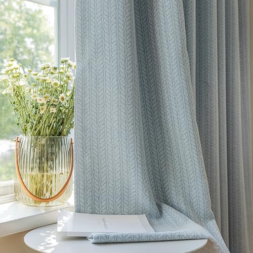 Whoiy Gardinen Vorhänge Blau Verdunkelung Chenille 160 Höhe mit Haken, 2er Set Verdunkelungsvorhänge Schlafzimmer Moderne Kurz Jacquard Blackout Curtain Fenster, H160 x B107 cm von Whoiy