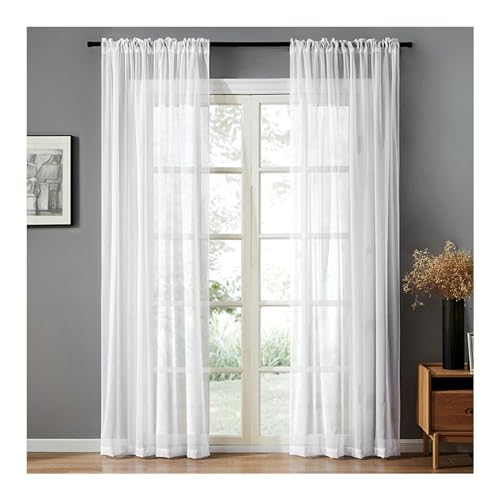 Whoiy Gardinen Vorhänge Einfarbig Transparent Weiß 115 Lang, Polyester Transparente Gardine 2er Set Rod Tasche für Wohnzimmer, H115 x B107 cm von Whoiy