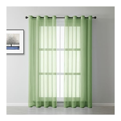 Whoiy Grün Voile Vorhang 2 Stück Polyester, Fenster Kurz Sheer Curtain Transparent 214 cm Höhe mit Ösen Moderne Einfarbig für Schlafzimmer, H214 x B132 cm von Whoiy