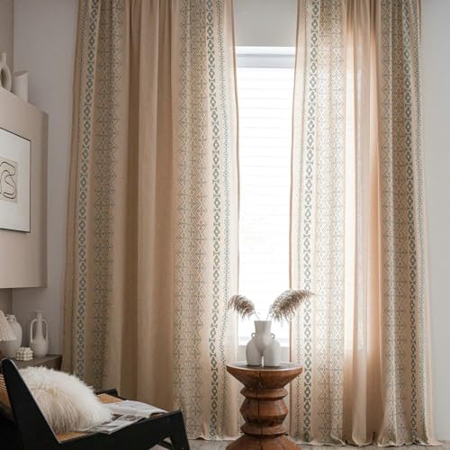 Whoiy Haken Vorhang Verdunkelung Beige 2 Stück, Baumwollpolyester Gardine Kurz Moderne Landhausstil Verdunkelungsvorhang für Schlafzimmer, H275 x B140 cm von Whoiy