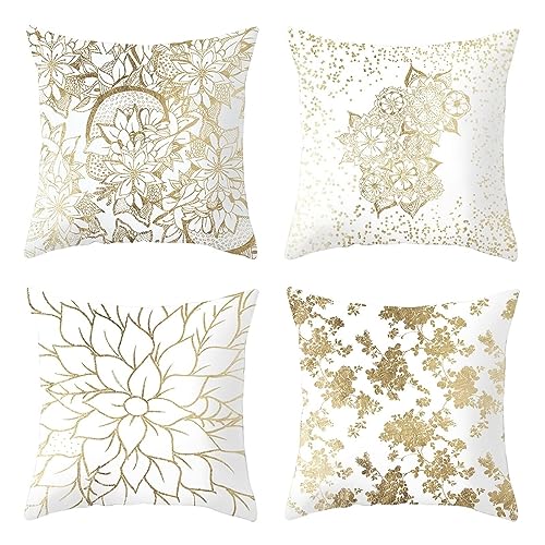 Whoiy Kissenbezüge 40X40 Gold, Zierkissenbezüge Polyester Kissenbezüge 4Er Set Grasblumen Weiß für Stuhl Sofa Wohnzimmer Schlafzimmer von Whoiy