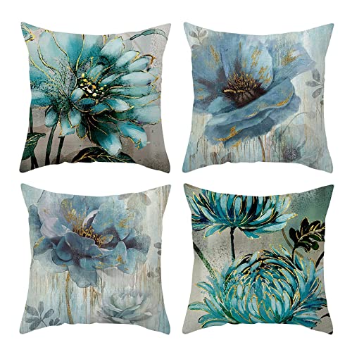 Kissenbezug 40x40 4er Set, Deko Kissen Grün Blumen Pflanzen Leinen Sofakissenbezüge Elegant für Outdoor Jahreszeiten von Whoiy