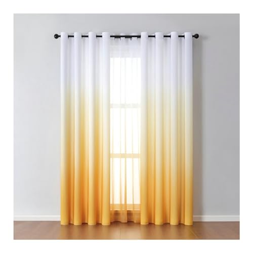 Whoiy Polyester Blickdichte Gardinen 2 Stück mit Ösen, Moderne Fenster Vorhang Gelb Wohnzimmer Farbverlauf Verdunklungsvorhang, H160 x B137 cm von Whoiy