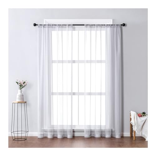 Whoiy Polyester Transparente Gardine Vorhang 2er Set 214 Lang, Fenster Einfarbig Hellgrau Transparent Vorhänge Moderne Rod Tasche für Wohnzimmer, H214 x B86 cm von Whoiy