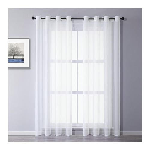 Whoiy Polyester Transparente Voile Vorhänge 2 Stück mit Ösen, Moderne Fenster Vorhänge Weiß Wohnzimmer Einfarbig, H147 x B107 cm Whoiy Polyester Transparente Voile Vorhänge 2 Stück mit Ösen, Moderne Fenster Vorhänge Weiß Wohnzimmer Einfarbig, H147 x B107 cm von Whoiy