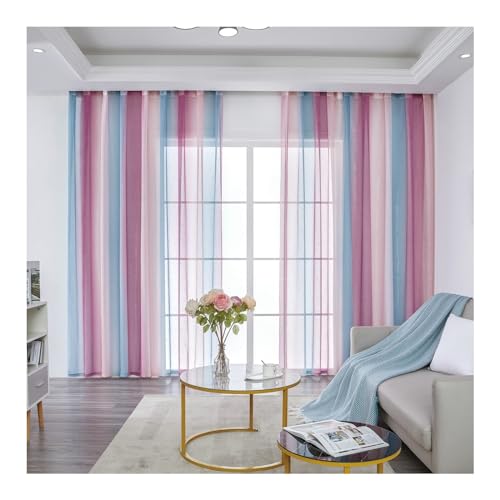 Whoiy Rosa und Blau Voile Gardine 2 Stück Polyester, Fenster Kurz Vorhänge Transparent 214 cm Höhe mit Ösen Moderne Farbverlauf für Schlafzimmer, H214 x B137 cm von Whoiy