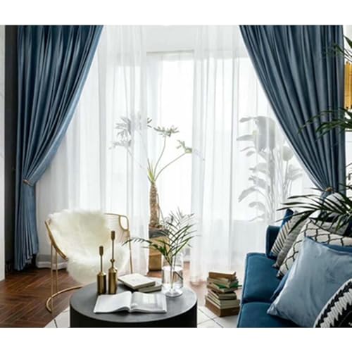 Whoiy Samt Blickdichter Vorhänge 2er Set 160 Höhe, Fenster Verdunklungsgardine Einfarbig mit Haken Blau Gardinen Moderne für Wohnzimmer, H160 x B107 cm von Whoiy