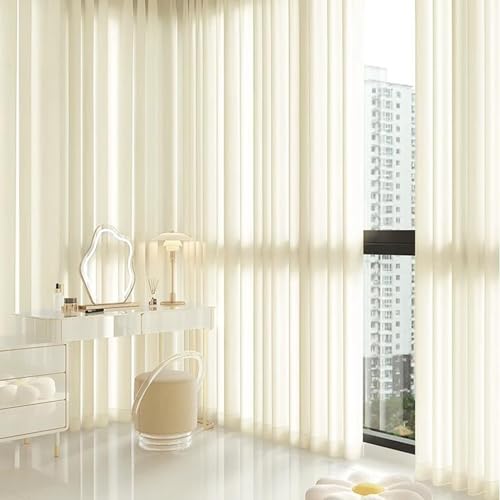 Whoiy Sheer Voile Vorhänge Hellgelb mit Ösen 2 Stück, Einfarbig Gardienen Curtains Lichtdurchlässig Polyester Moderne Ösenvorhang für Schlafzimmer Wohnzimmer, H 214 x B 96 cm von Whoiy