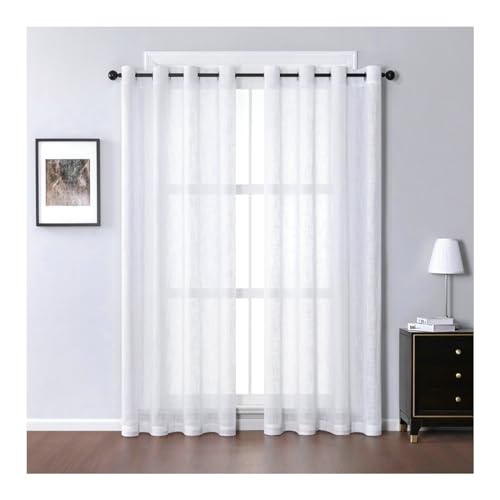 Whoiy Transparent Gardine Weiß Transparent Leinen 115 Höhe, 2er Set Ösen Schlafzimmer Moderne Kurz Einfarbig Gardine Vorhang Fenster, H115 x B86 cm von Whoiy