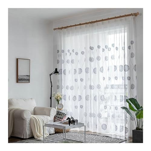 Whoiy Voile Gardine Transparent Grau und Weiß 2 Stück, Polyesterleinen Fenster Vorhänge Bestickt Haken für Schlafzimmer, H132 x B107 cm von Whoiy