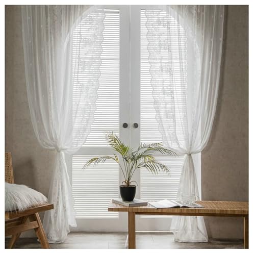 Whoiy Voile Vorhang Weiß Transparent Polyester 240 Lang, 2er Set Haken Schlafzimmer Moderne Kurz Spitze Sheer Curtain Fenster, H240 x B130 cm von Whoiy