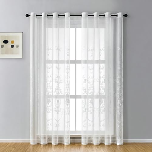Whoiy Voile Vorhang Weiß Transparent Polyesterleinen 132 Höhe mit Ösen, 2 Stück Wohnzimmer Moderne Kurz Bestickt Sheer Curtain Fenster, H132 x B107 cm Whoiy Voile Vorhang Weiß Transparent Polyesterleinen 132 Höhe mit Ösen, 2 Stück Wohnzimmer Moderne Kurz Bestickt Sheer Curtain Fenster, H132 x B107 cm von Whoiy