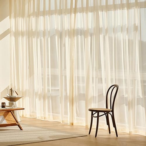 Whoiy Voile Vorhang für Schlafzimmer 274 cm Lang, 2 Stück Gardiene Vorhänge Durchsichtig Einfarbig mit Ösen Golden Fenstervorhang Moderne Wohnzimmer, 274x137 cm von Whoiy