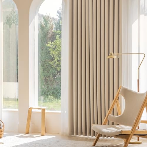 Whoiy Vorhänge Schlafzimmer Beige 244 Lang, Vorhang mit Ösen Verdunkelung Einfarbig Jacquard Fenster Gardinen Moderne 2er Set Verdunklungsvorhang Chenille für Wohnzimmer, 244x102 cm von Whoiy