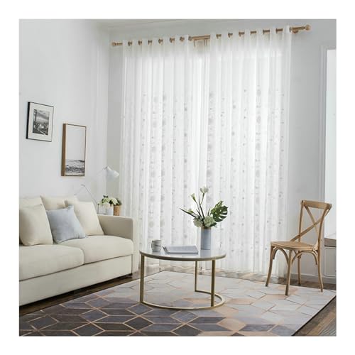 Whoiy Weiß Semi Sheer Curtain 2 Stück, Polyester Transparente Voile Gardinen Blumen Bestickt mit Ösen Moderne Kurz für Schlafzimmer, H115 x B132 cm von Whoiy