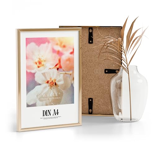 Whole® Premium Bilderrahmen A4 (21x30 cm) Alu Gold | DIN A4 Rahmen 21x29,7 cm | Picture Frame Aluminium Mit Acrylglas von Whole