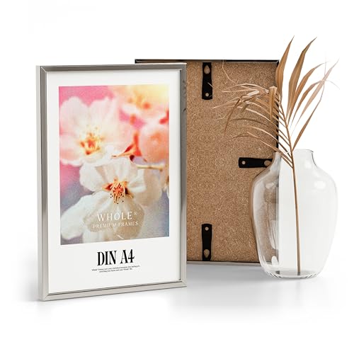 Whole® Premium 2x Bilderrahmen A4 21x30 cm Alu Silber | Bilderrahmen DIN A4 Silver | Bilderrahmen Silber 21x29,7 DIN A4 Rahmen | Bilderrahmen A4 Silber | Picture Frame A4 Aluminium Silver Acrylglas von Whole