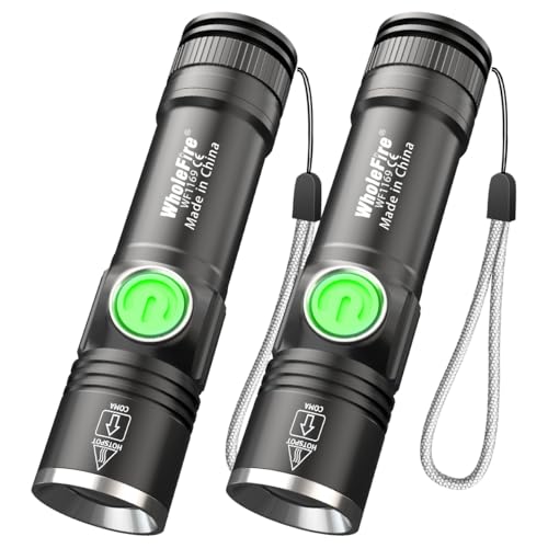 WholeFire 2 Stück LED Taschenlampe Batteriebetrieben, 5000 Lumen Taschenlampe LED Extrem Hell mit 4 Modi, IP65 Wasserdicht Mini Taschenlampes Kinder für Camping, Wandern, Outdoor von WholeFire