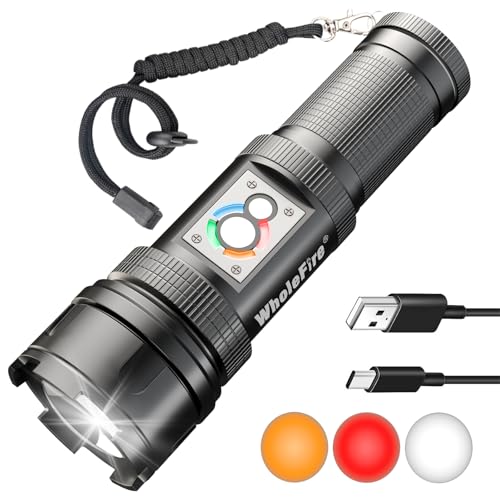 WholeFire LED Taschenlampe Aufladbar, Extrem Hell 100000 Lumen Taschenlampen Batteriebetrieben,IP65 Wasserdicht 10 Lichtmodi für Camping Wandern Notfälle von WholeFire
