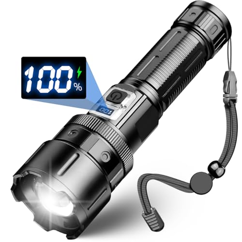LED Taschenlampe Aufladbar, Extrem Hell 100000 Lumen Taschenlampe Batteriebetrieben USB, Akku Taschenlampe, Zoom Wasserdicht mit 5 Lichtmodi für Camping Wandern Notfälle von WholeFire