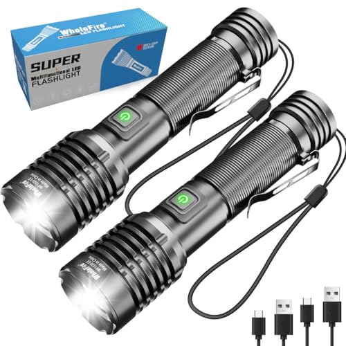 WholeFire 2 Stück Taschenlampe Led Aufladbar, Led Taschenlampe Extrem Hell 20000 lumen, Wasserdicht Taschenlampe Batteriebetrieben, Akku Taschenlampe Usb für für Kinder Camping Outdoor Geschenk WholeFire 2 Stück Taschenlampe Led Aufladbar, Led Taschenlampe Extrem Hell 20000 lumen, Wasserdicht Taschenlampe Batteriebetrieben, Akku Taschenlampe Usb für für Kinder Camping Outdoor Geschenk von WholeFire