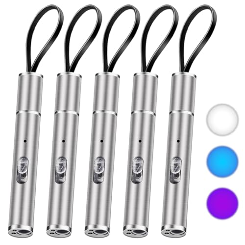 WholeFire 5 Stück Kleine Taschenlampe USB Mini Taschenlampe Wasserdicht Edelstahl Medizinische Taschenlampe Wiederaufladbare Handy Penlight mit 3 Modi für Mechaniker, Krankenschwestern, Ärzte von WholeFire