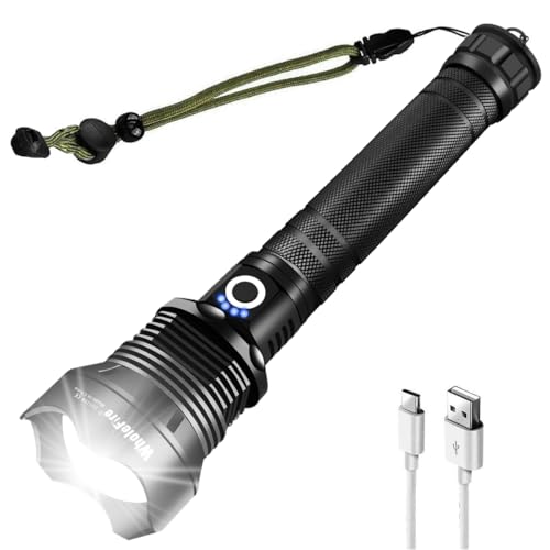 WholeFire LED Taschenlampe 90000 Lumens, Extrem Hell USB Aufladbar XHP70.2 Taschenlampe, 3 Modi Zoombar Taktisch Taschenlampen, IP65 Wasserdichte Mit 2x Akku für Camping, Wandern, Notfall WholeFire LED Taschenlampe 90000 Lumens, Extrem Hell USB Aufladbar XHP70.2 Taschenlampe, 3 Modi Zoombar Taktisch Taschenlampen, IP65 Wasserdichte Mit 2x Akku für Camping, Wandern, Notfall von WholeFire