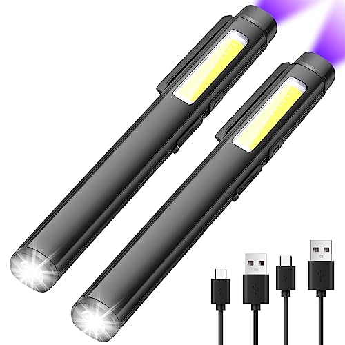 WholeFire Mini UV Schwarzlicht Taschenlampe, 800 Lumen hohe Helligkeit LED-Stift-Taschenlampe mit 365 nm UV Schwarzlicht 4 Modi mit Cob-Licht, Magnet, ideal für Camping, Arbeit und Outdoor-Wartung von WholeFire