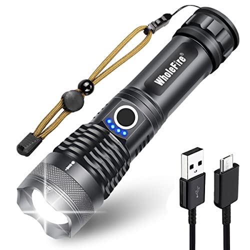 WholeFire Taschenlampe, Extrem Hell 10000 Lumen LED Taschenlampe Aufladbar USB mit Wiederaufladbarem Akku IPX65 Wasserdicht Taschenlampe mit 5 Lichtmodi von WholeFire