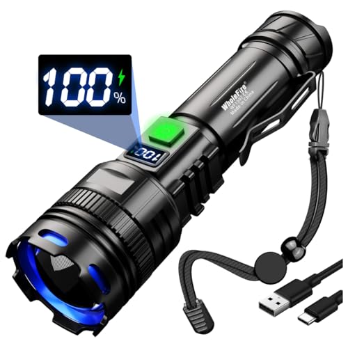 WholeFire Taschenlampe LED Aufladbar Extrem Hell, 100000 Lumen Taschenlampen Batteriebetrieben USB,5 Lichtmodi,IP65 Wasserdicht Flashlight Torch für Camping Wandern Notfälle von WholeFire